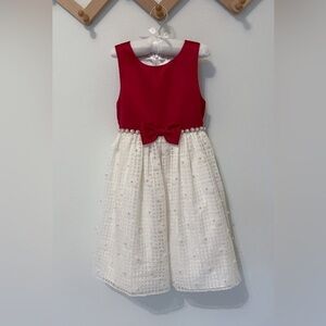 American Princess | Girls Red and White Formal Dress w/Pearls